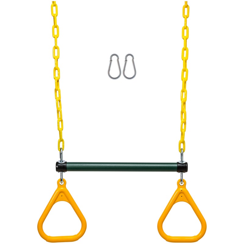 Safe Kidz 18" Trapeze Swing Bar Rings 48" Heavy Duty Chain Swing Set Accessories & Carabiners (Green) - Image 1